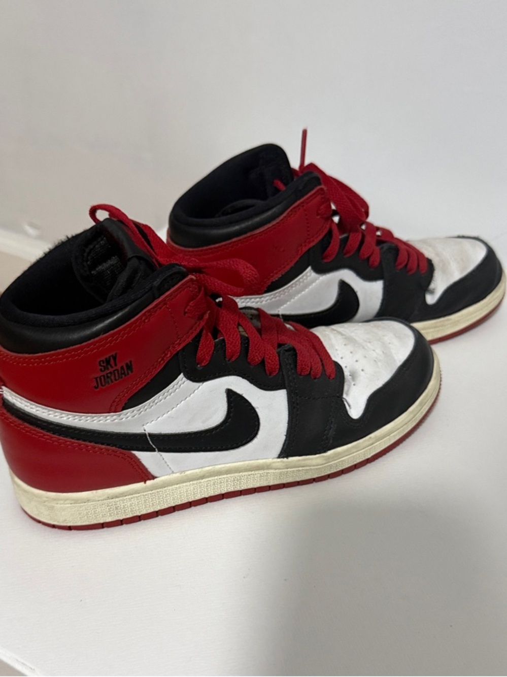 Sky Jordan High-Top Sneakers in Red, Black & White.  Size 3Y